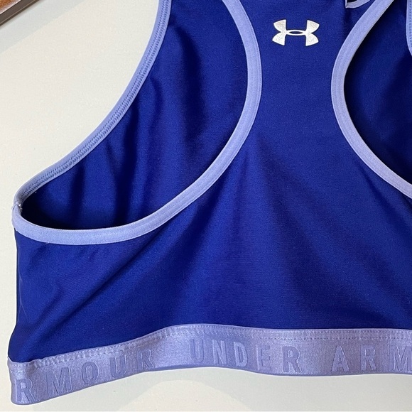 Under Armour Asymmetrical Sports Bra Spell Out Low Impact Cutout Cobalt Blue L - Picture 11 of 13